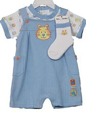 B.T. Kids - Baby Boys' 3-Pc Blue Tiger Shortall Set